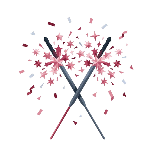 Two sparklers crossing in a burst of sparks and confetti.
